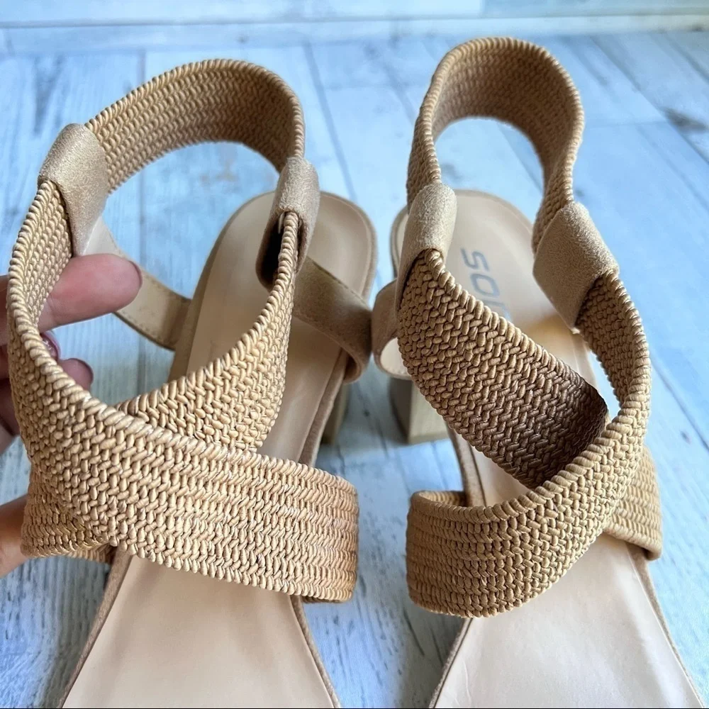 SODA Women’s Criss Cross‎ Blocked Heeled Sandal Shoes Tan Brown Size 11